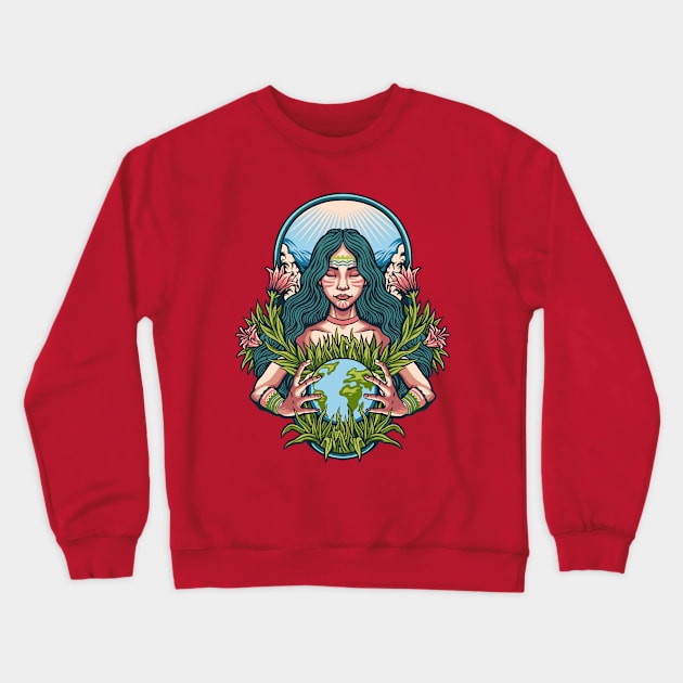 Mother earth illustration Crewneck Sweatshirt by Mako Design 